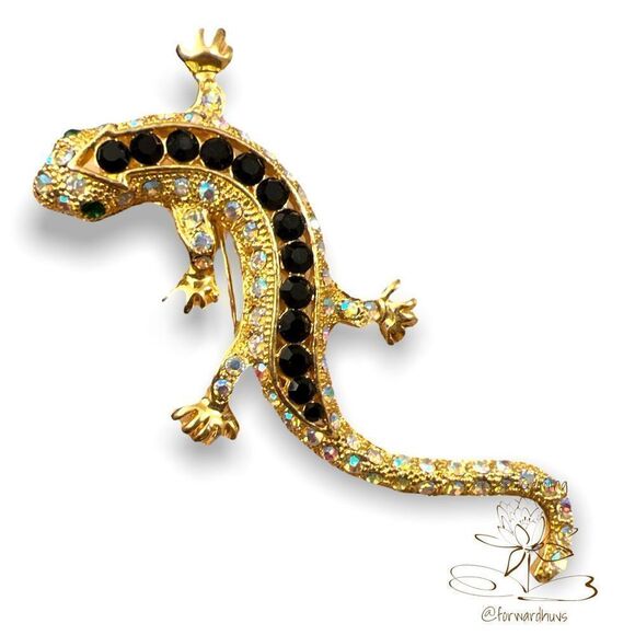Rhinestone Lizard Brooch Pin - Picture 1 of 8